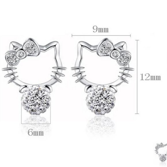 *NEW 925 Sterling Silver Hello Kitty Ball Earrings - Picture 4 of 4